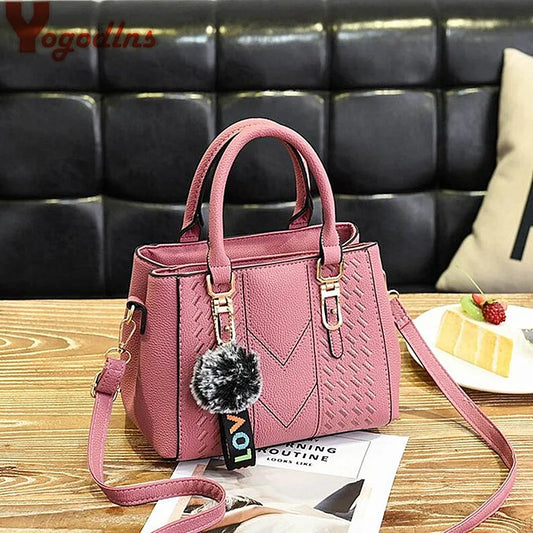 Yogodlns brand high quality thread hairball strap ladies totes shopping work flap women messenger shoulder crossbody handbag