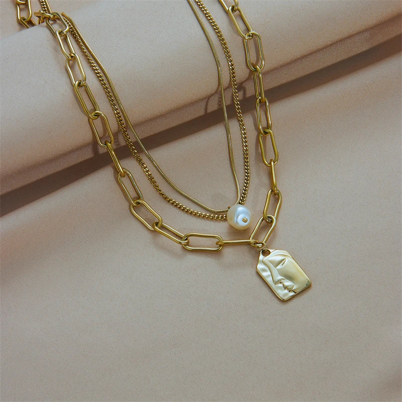 DIEYURO 316L Stainless Steel Gold Color Heart Pearl Pendant Necklace For Women Punk Street Rustproof Neck Jewelry Party Gift
