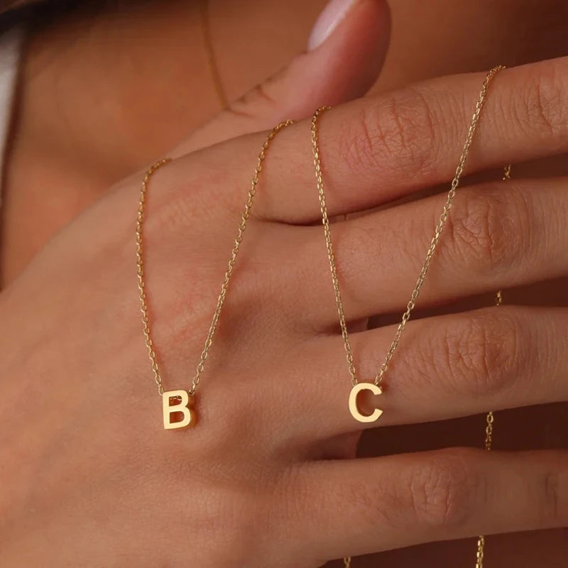 stainless steel Initial Necklace Gold  Color Cut Letters Single Name Choker Necklace For Women Pendant Jewelry Gift dropshipping