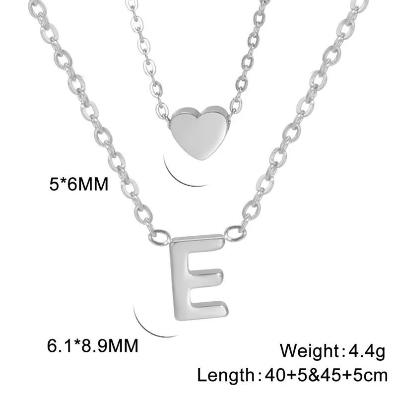 Fashion Tiny Heart Initial Necklace Gold Silver Color Multilayer Letter Choker Necklace For Women Charm Pendant Jewelry Gift