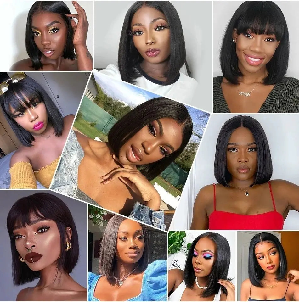 Glueless Wigs Straight Short Bob Human Hair Wigs 13x4 HD Lace Frontal Wig Brazilian Straight 4x4 Lace Wig For Women Pre Plucked