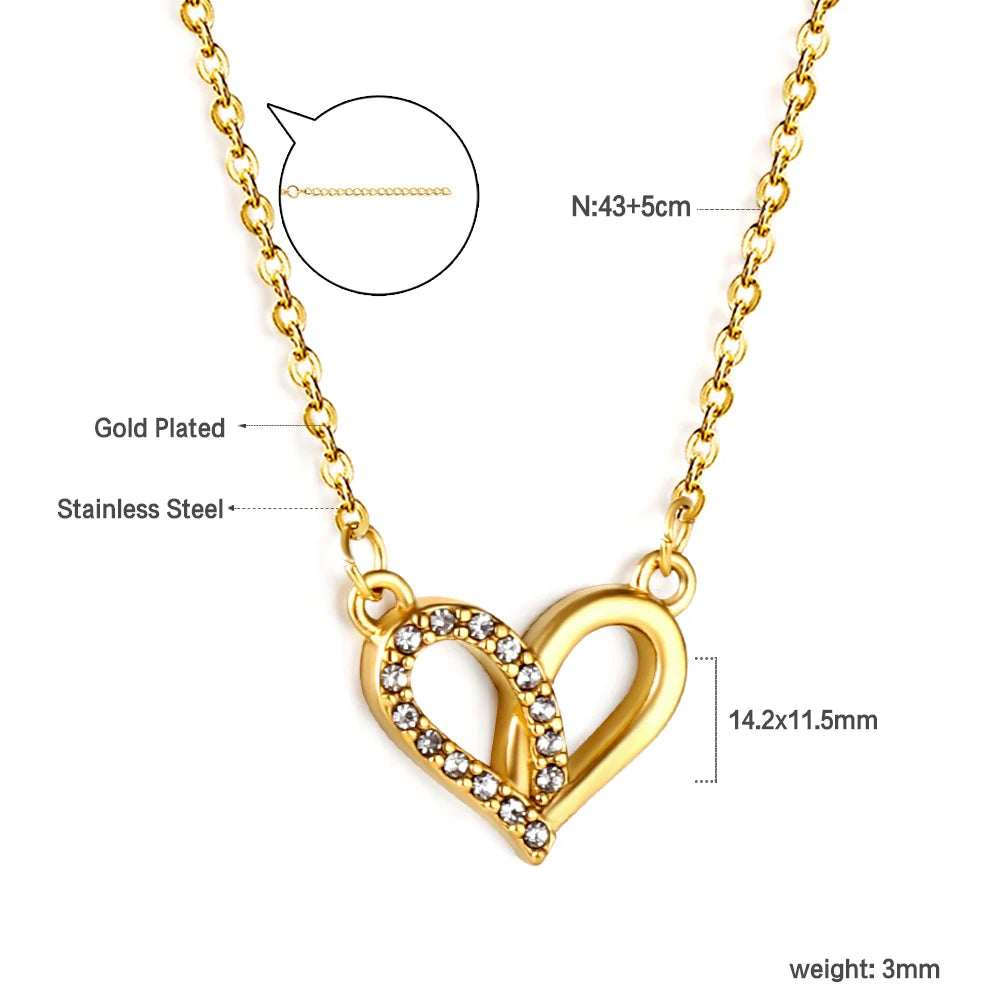 LUXUSTEEL New Stainless Steel Heart Pendant Necklace for Women Girls Temperament CZ Crystal Charm Choker Fashion Jewelry Gifts