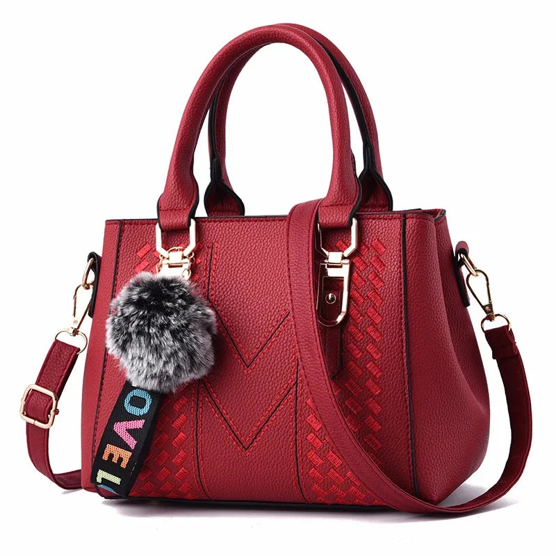 1PCS handbag Embroidery Messenger Bags Women Leather Handbags Bags for Women Sac a Main Ladies hair ball Hand Bag