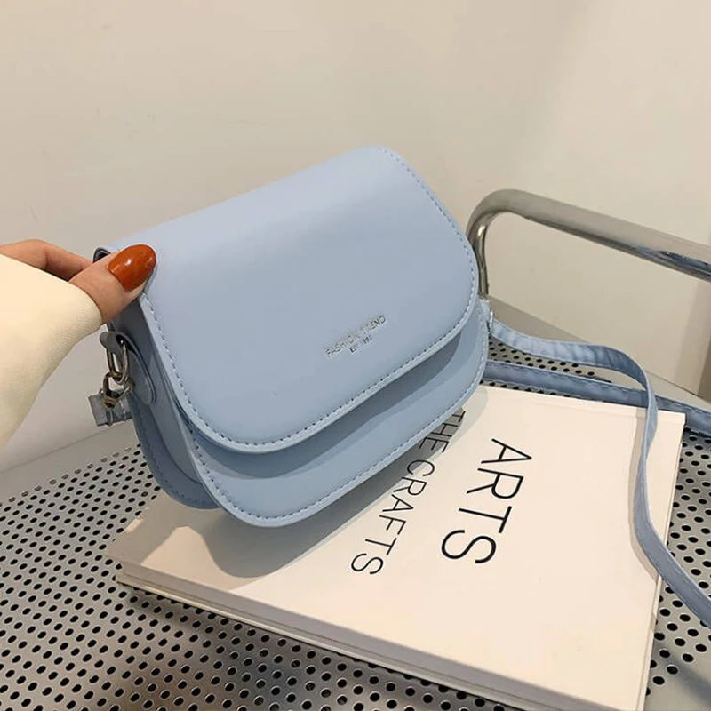 Yogodlns Trendy Saddle Shoulder Bag Women PU Leather Crossbody Bag Simple Solid Color Flap Messenger Bag Designer Handbags Pouch