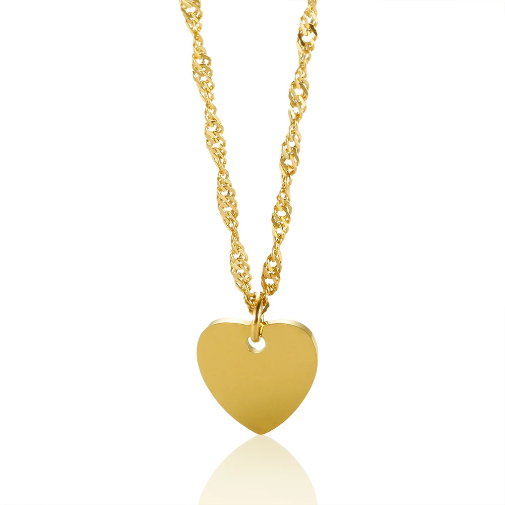 New Ins Simple Green Heart Pendant Love Necklace Beads Chain Titanium Steel Rice Necklace for Women Girls Trendy Party Jewelry