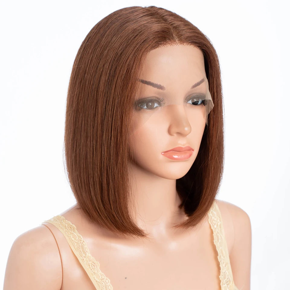 Lekker Highlight Brown Straight Bob 13x1 T Part Lace Front 100% Human Hair Wigs For Women Brazilian Remy Hair Colored Bob Wigs