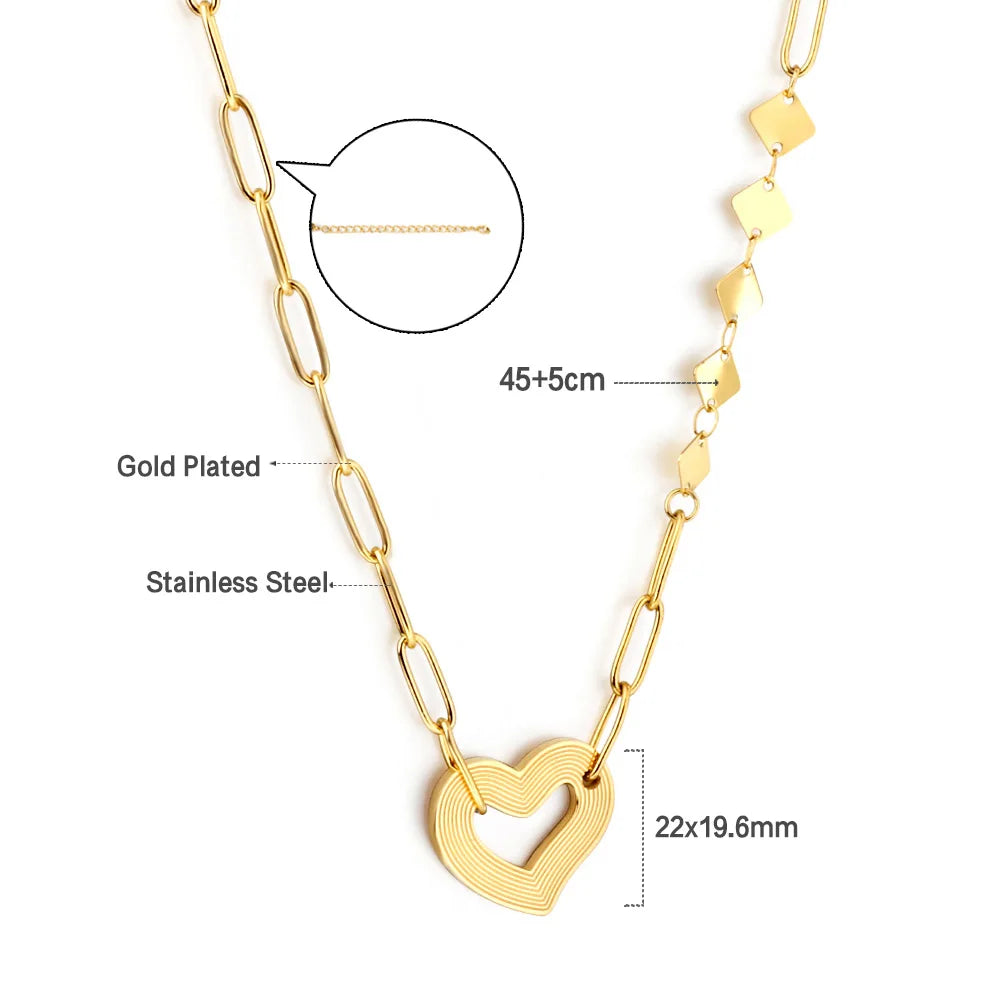 LUXUSTEEL New Stainless Steel Heart Pendant Necklace for Women Girls Temperament CZ Crystal Charm Choker Fashion Jewelry Gifts