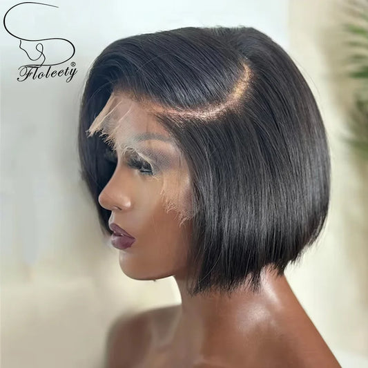 Straight Short Bob Wigs Human Hair 13x4 HD Lace Frontal Human Hair Wigs Glueless Bob wig 4x4 Lace Closure Wigs For Women 180%