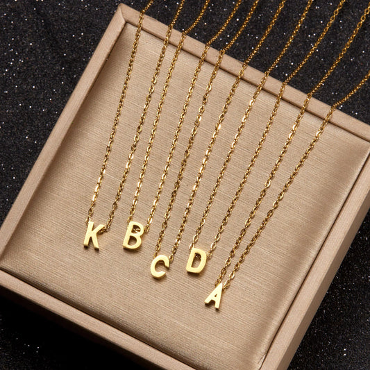 Fashion A-Z 26 Letters Pendant Initial Necklace for Women Girls Punk Single Name Choker Stainless Steel Neck Chain Jewelry Gifts