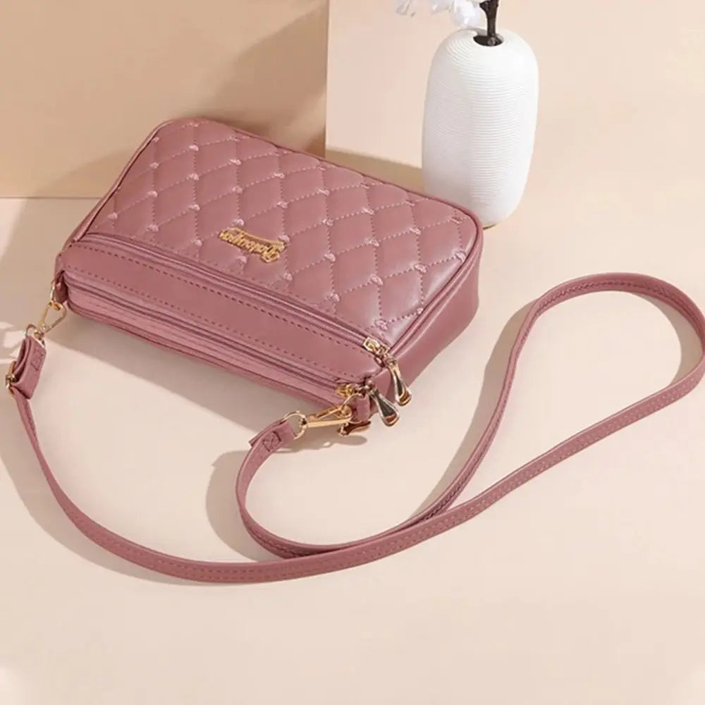 Fashion PU Leather Zipper New Fashion Shoulder Bag Crossbody Bags Women Embroidery Thread Small Purse and Handbags Ladies Bag
