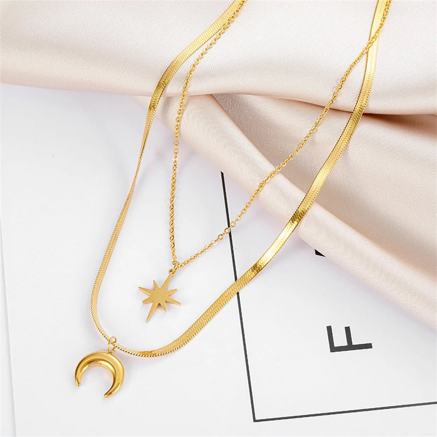 316L Stainless Steel 15 Multiple Different Styles Geometry Pendant Charm Chain Necklaces For Women Fashion Fine Jewelry Gifts