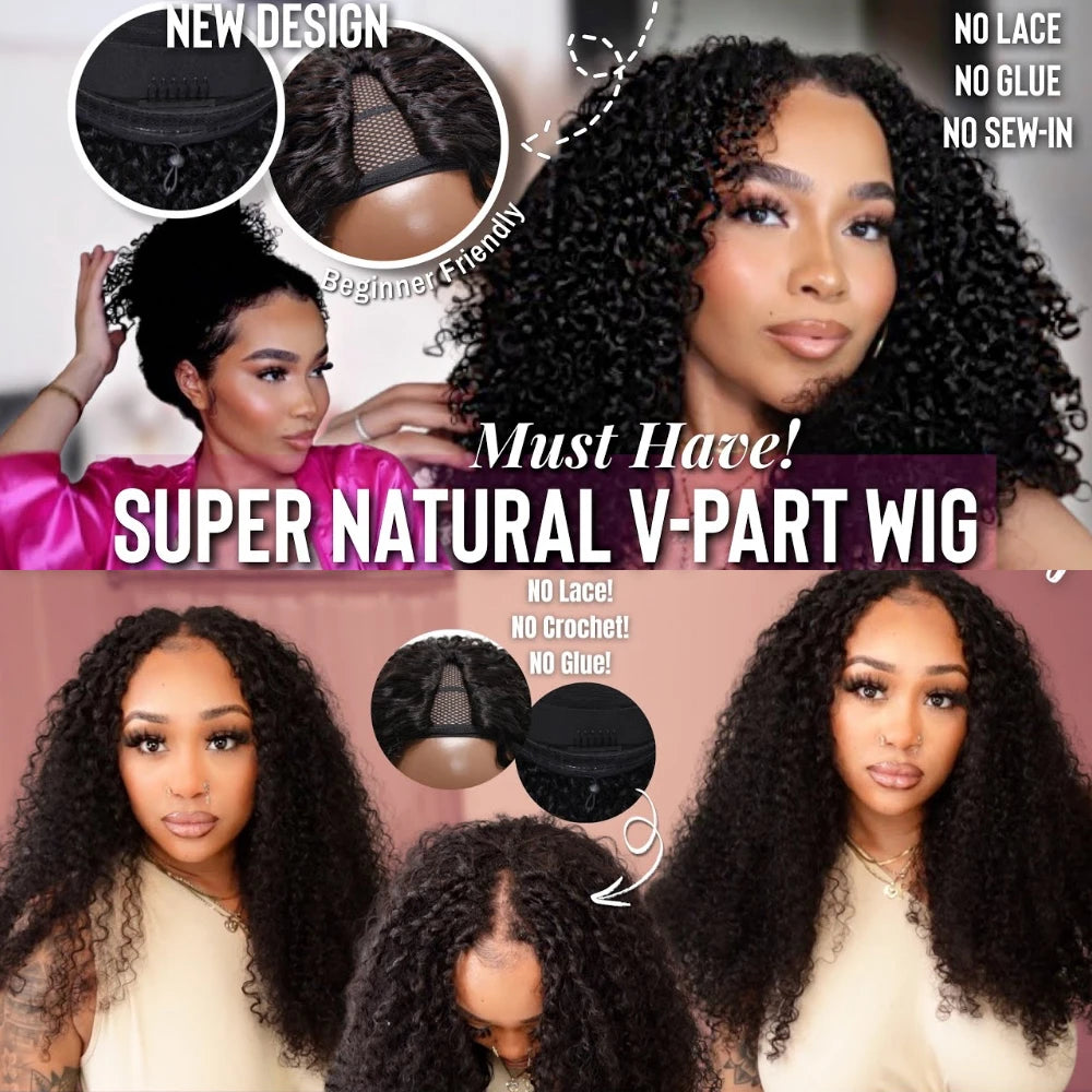 Unice Hair EasiContour Jerry Curly V Part Wig 100% Human Hair Seamless Edge Upgrade U Part Wig Beginner Friendly Human Hair Wigs