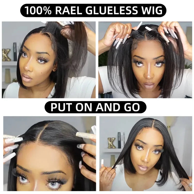 Ready To Wear Straight Bob Wigs Human Hair 180% Glueless Wig Ready To Go Human Hair Wigs Pre Cut Lace Air Wig Sale Short Bob