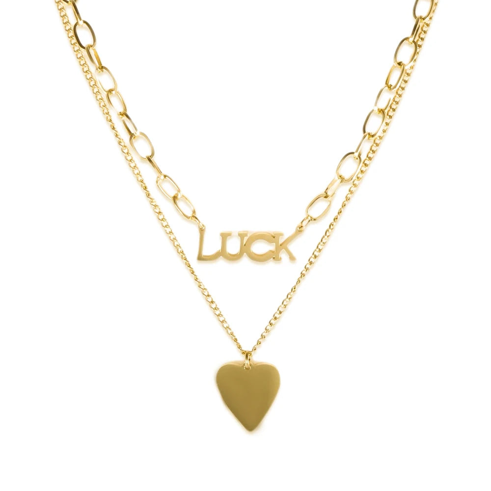 New Ins Simple Green Heart Pendant Love Necklace Beads Chain Titanium Steel Rice Necklace for Women Girls Trendy Party Jewelry