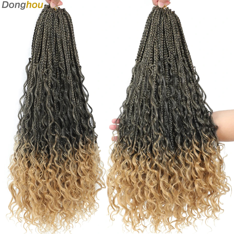 Long Boho Box Braids Crochet Hair 24 18 Inch Blonde Bug 33 4 30 27 Colors Synthetic Ombre Goddess Braids Crochet Hair For Women