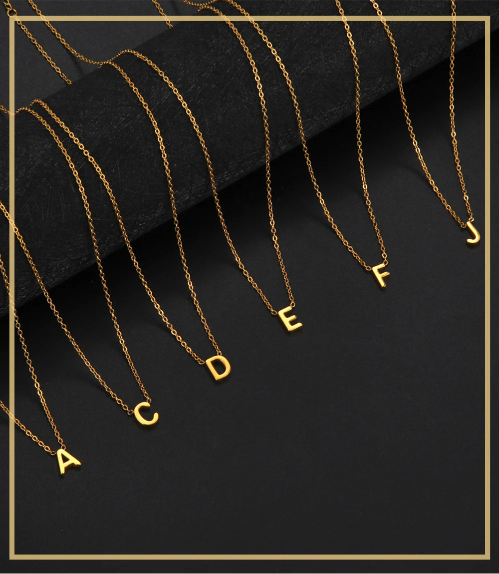 Skyrim Stainless Steel A-Z Initial Letter Necklace for Women Trend Minimalist Alphabet Choker Neck Chain Jewelry Birthday Gift