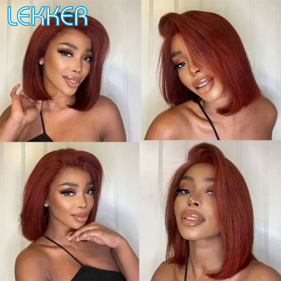 Lekker Highlight Brown Straight Bob 13x1 T Part Lace Front 100% Human Hair Wigs For Women Brazilian Remy Hair Colored Bob Wigs