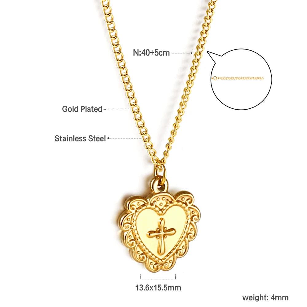 LUXUSTEEL New Stainless Steel Heart Pendant Necklace for Women Girls Temperament CZ Crystal Charm Choker Fashion Jewelry Gifts