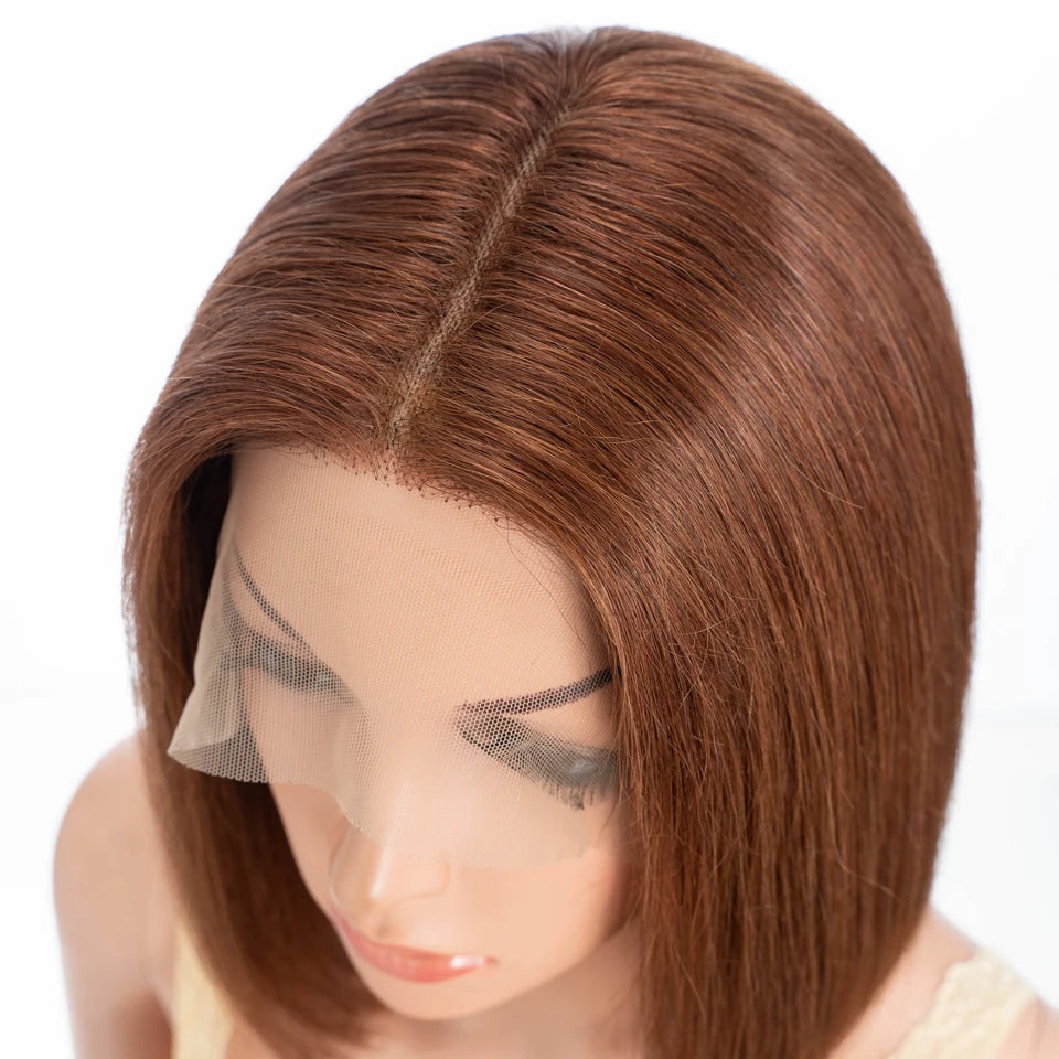 Lekker Highlight Brown Straight Bob 13x1 T Part Lace Front 100% Human Hair Wigs For Women Brazilian Remy Hair Colored Bob Wigs