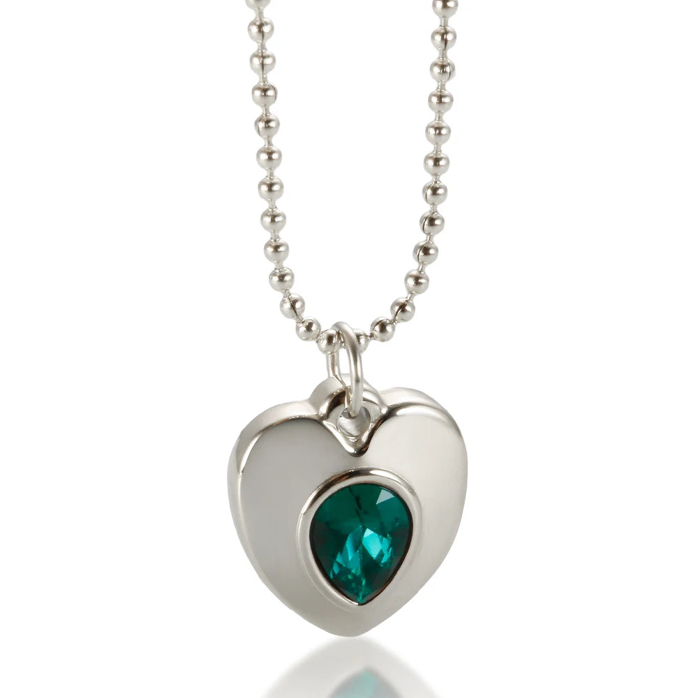 New Ins Simple Green Heart Pendant Love Necklace Beads Chain Titanium Steel Rice Necklace for Women Girls Trendy Party Jewelry