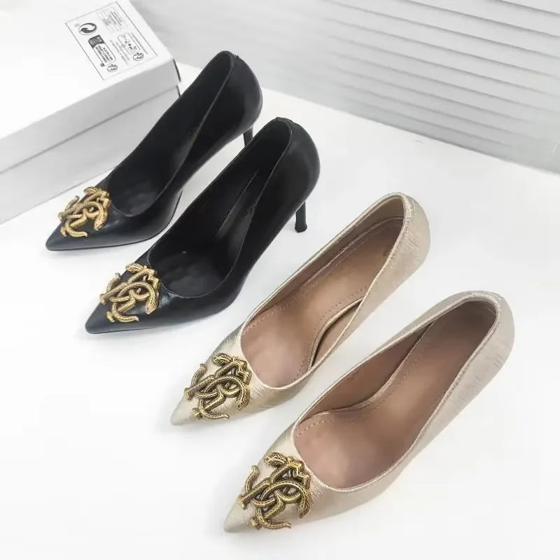 Premium Sense Women's High Heels Light Luxury Brand Professional Women's High Heels Fashion High Heel Shoes Metal Buckle Shoes