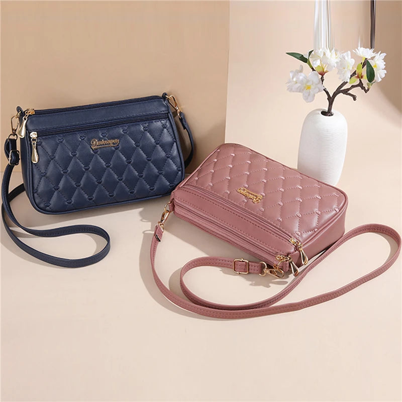 Women Embroidery Thread Small Purse and Handbag Fashion Large Capacity PU Leather Crossbody Bags Zipper New Fashion Shoulder Bag