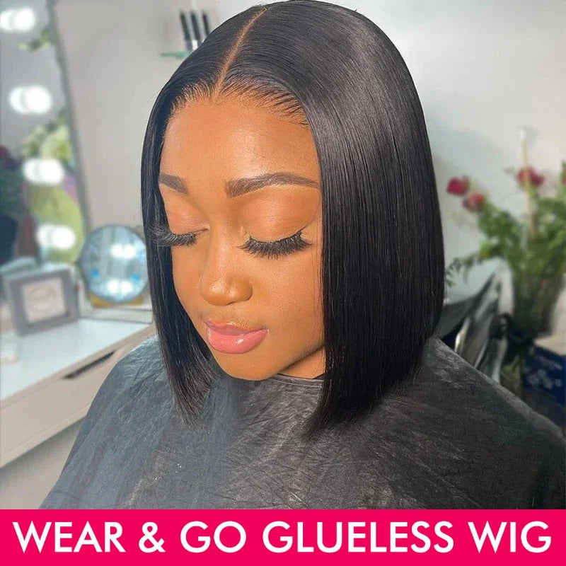 Ready To Wear Straight Bob Wigs Human Hair 180% Glueless Wig Ready To Go Human Hair Wigs Pre Cut Lace Air Wig Sale Short Bob