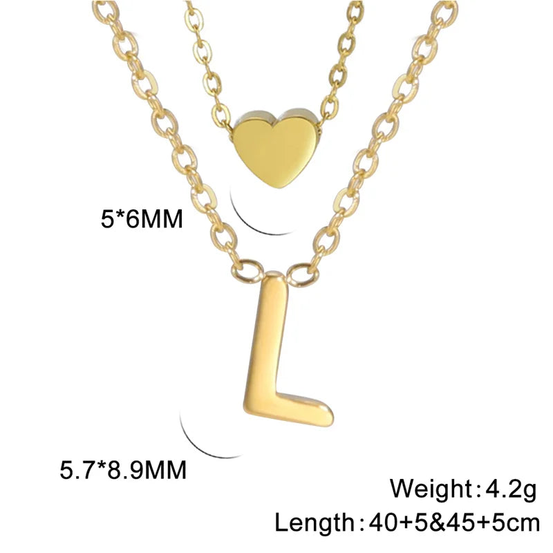 Fashion Tiny Heart Initial Necklace Gold Silver Color Multilayer Letter Choker Necklace For Women Charm Pendant Jewelry Gift