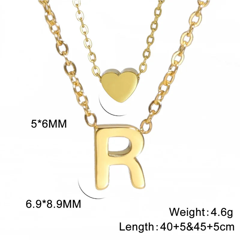 Fashion Tiny Heart Initial Necklace Gold Silver Color Multilayer Letter Choker Necklace For Women Charm Pendant Jewelry Gift