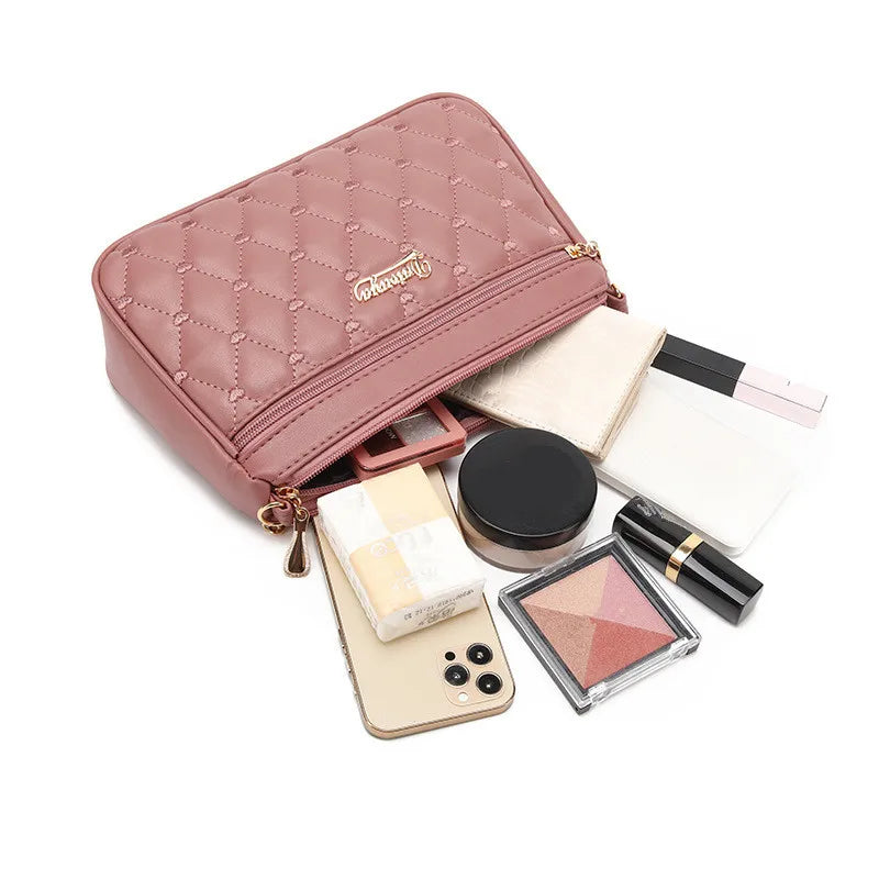 Women Embroidery Thread Small Purse and Handbag Fashion Large Capacity PU Leather Crossbody Bags Zipper New Fashion Shoulder Bag