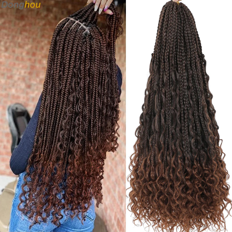 Long Boho Box Braids Crochet Hair 24 18 Inch Blonde Bug 33 4 30 27 Colors Synthetic Ombre Goddess Braids Crochet Hair For Women