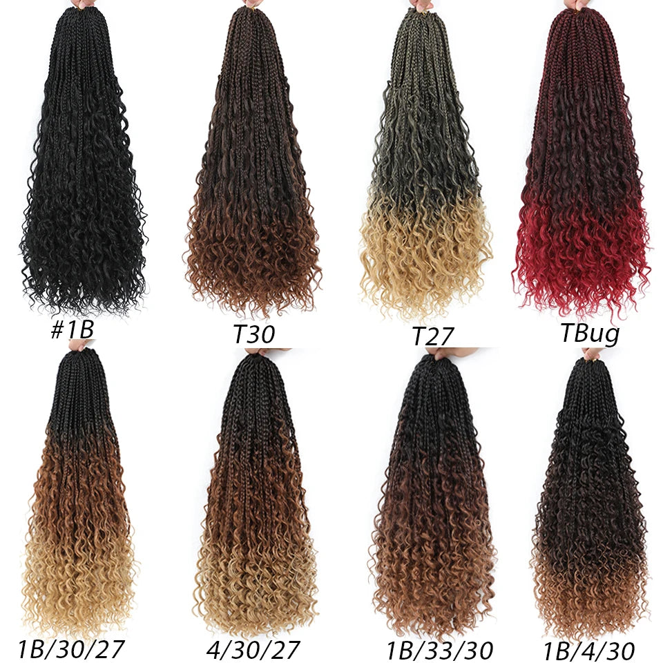 Long Boho Box Braids Crochet Hair 24 18 Inch Blonde Bug 33 4 30 27 Colors Synthetic Ombre Goddess Braids Crochet Hair For Women