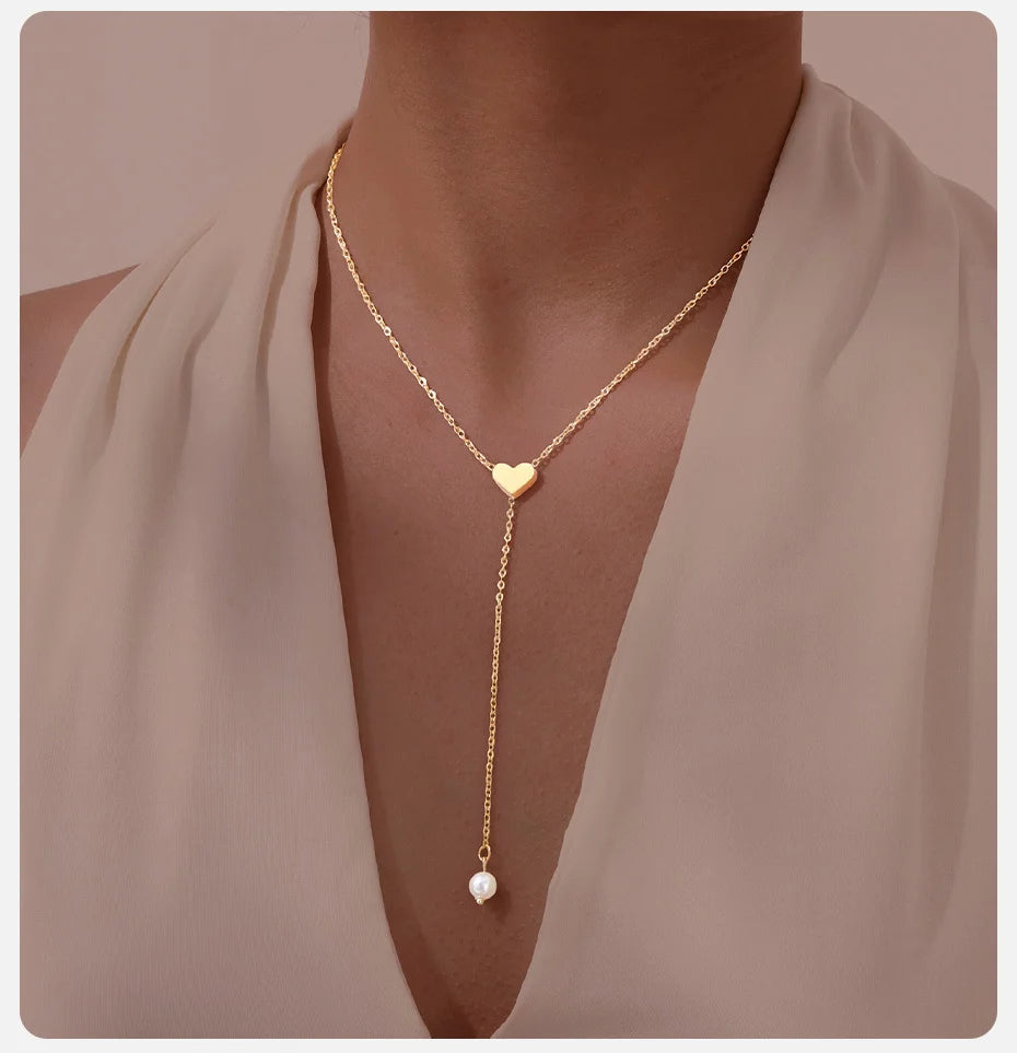 Vnox Heart Butterfly Charm Necklaces for Women, Simple Sweater Chain Collar, Y Necklaces Love Gift for Her