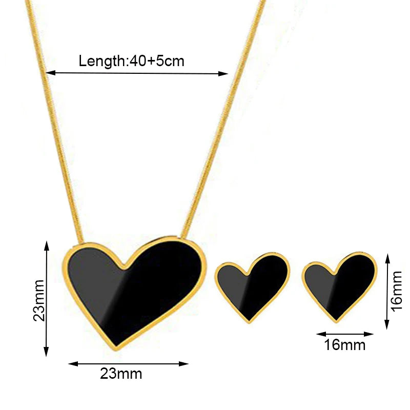 316L Stainless Steel Trend Black Big Heart Pendant Titanium Light Luxury Simple Versatile Necklace Stud Earrings Set