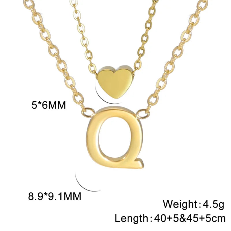 Fashion Tiny Heart Initial Necklace Gold Silver Color Multilayer Letter Choker Necklace For Women Charm Pendant Jewelry Gift