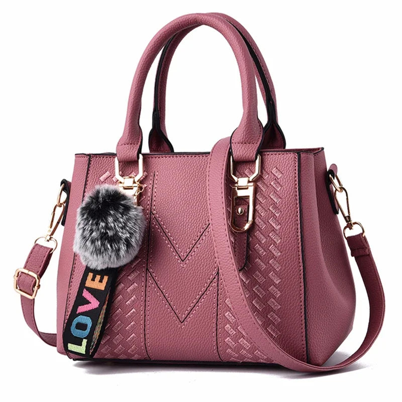 1PCS handbag Embroidery Messenger Bags Women Leather Handbags Bags for Women Sac a Main Ladies hair ball Hand Bag