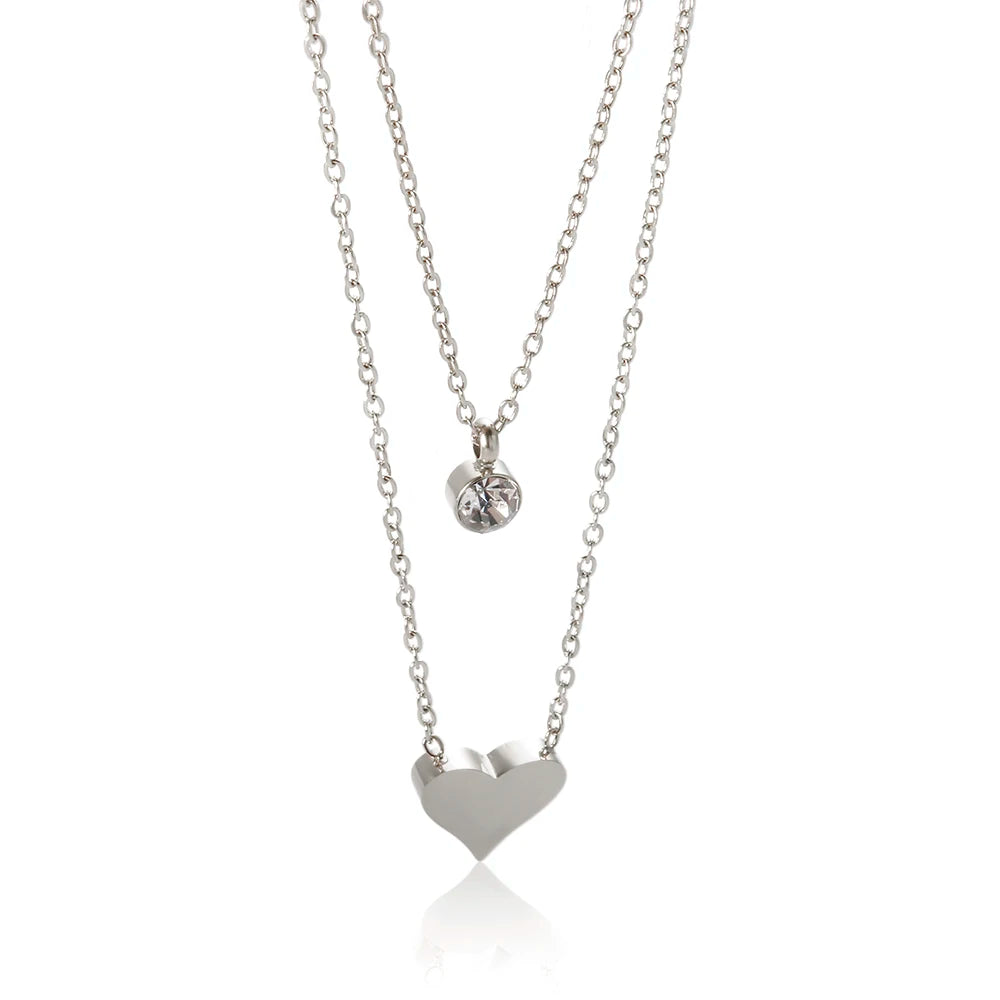 New Ins Simple Green Heart Pendant Love Necklace Beads Chain Titanium Steel Rice Necklace for Women Girls Trendy Party Jewelry