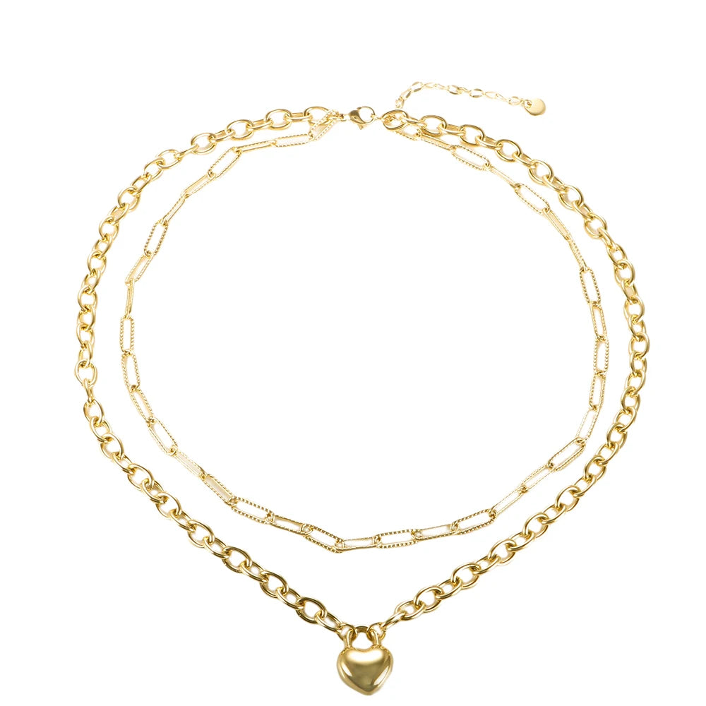 New Ins Simple Green Heart Pendant Love Necklace Beads Chain Titanium Steel Rice Necklace for Women Girls Trendy Party Jewelry