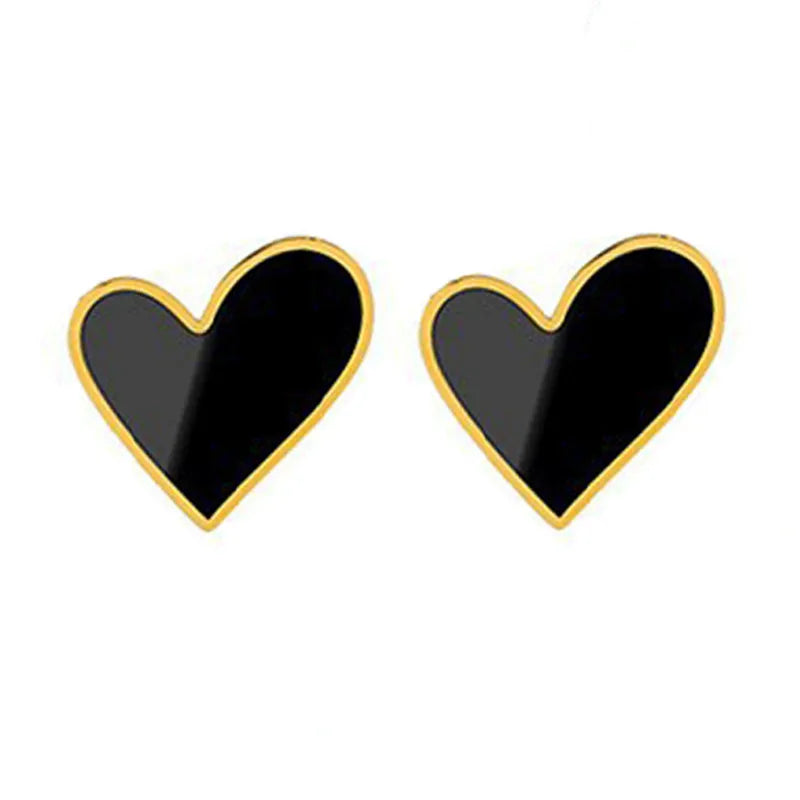 316L Stainless Steel Trend Black Big Heart Pendant Titanium Light Luxury Simple Versatile Necklace Stud Earrings Set