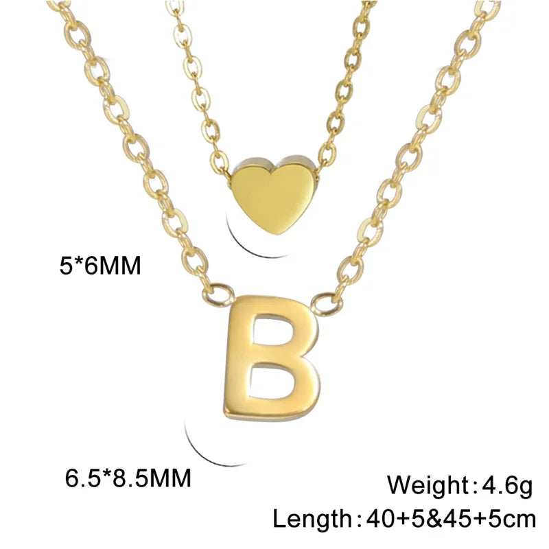 Fashion Tiny Heart Initial Necklace Gold Silver Color Multilayer Letter Choker Necklace For Women Charm Pendant Jewelry Gift