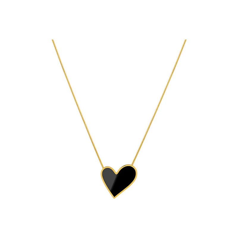 ENSHIR 316L Stainless Steel Big Black Love Heart Shell Necklace for Women Snake Chain Jewelry Gift Wholesale