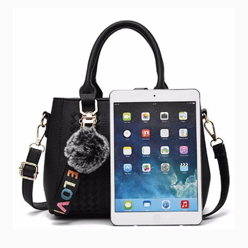 1PCS handbag Embroidery Messenger Bags Women Leather Handbags Bags for Women Sac a Main Ladies hair ball Hand Bag