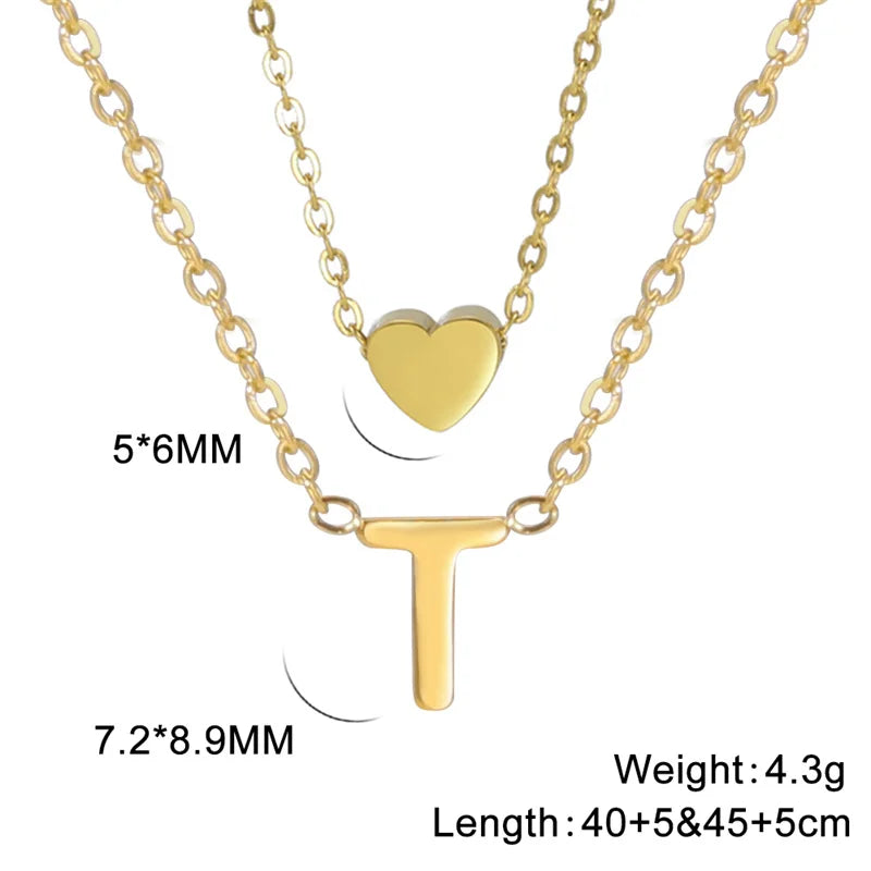 Fashion Tiny Heart Initial Necklace Gold Silver Color Multilayer Letter Choker Necklace For Women Charm Pendant Jewelry Gift