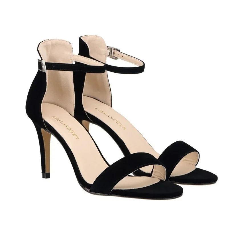2025 New Women Sexy Pumps Sandals Summer 9cm Thin Heel Open Toe Ankle Strap High Heels Ladies Stilettos Party Red Wedding Shoes