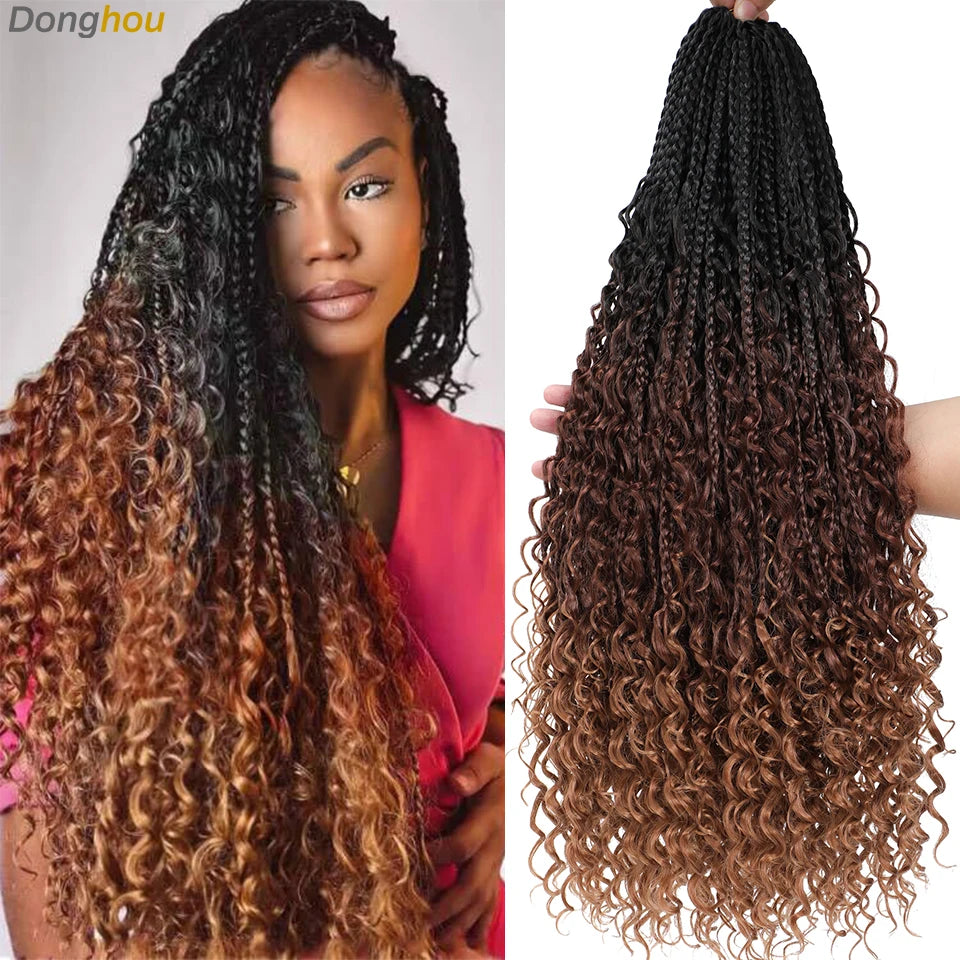 Long Boho Box Braids Crochet Hair 24 18 Inch Blonde Bug 33 4 30 27 Colors Synthetic Ombre Goddess Braids Crochet Hair For Women