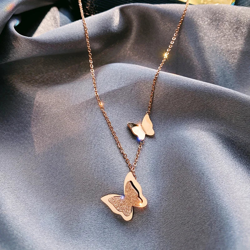 Fashion Letter Good Luck Butterfly Titanium Steel Choker Necklace For Woman Gothic Jewelry Hip Hop Party Sexy Clavicle Chain