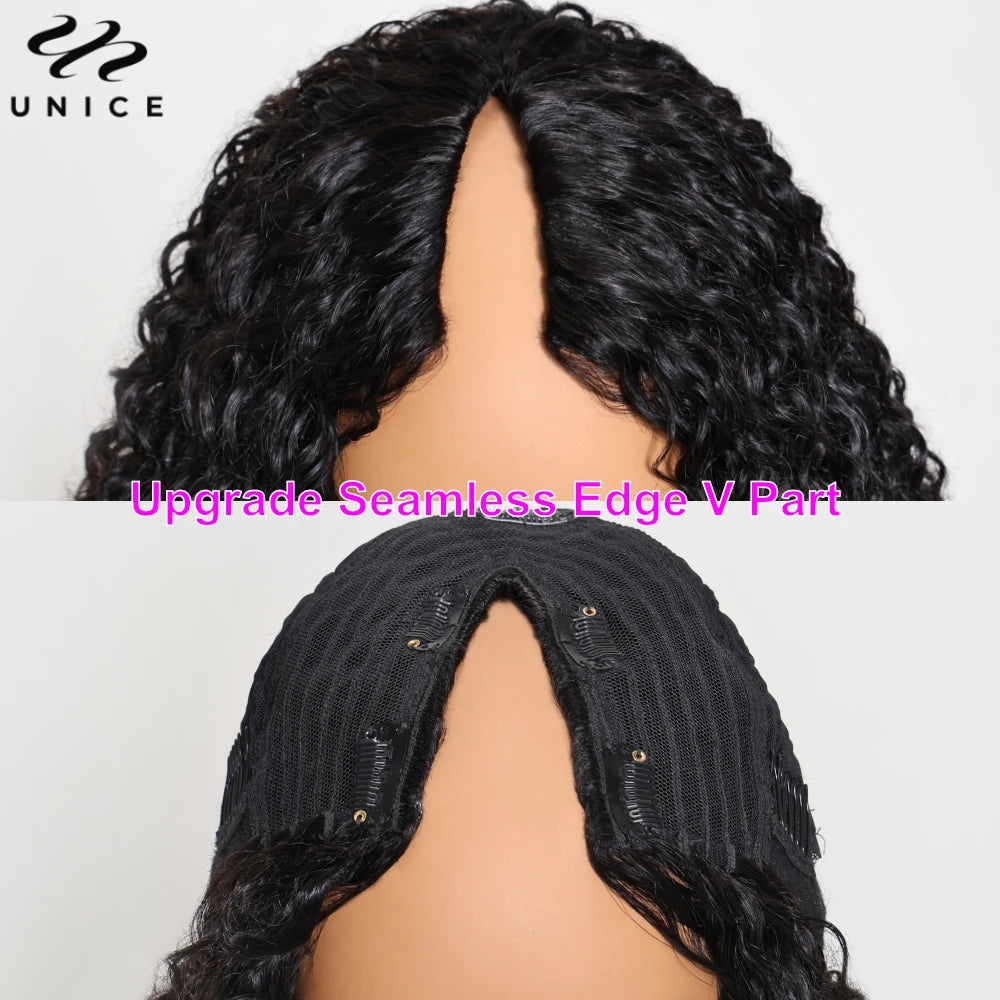 Unice Hair EasiContour Jerry Curly V Part Wig 100% Human Hair Seamless Edge Upgrade U Part Wig Beginner Friendly Human Hair Wigs