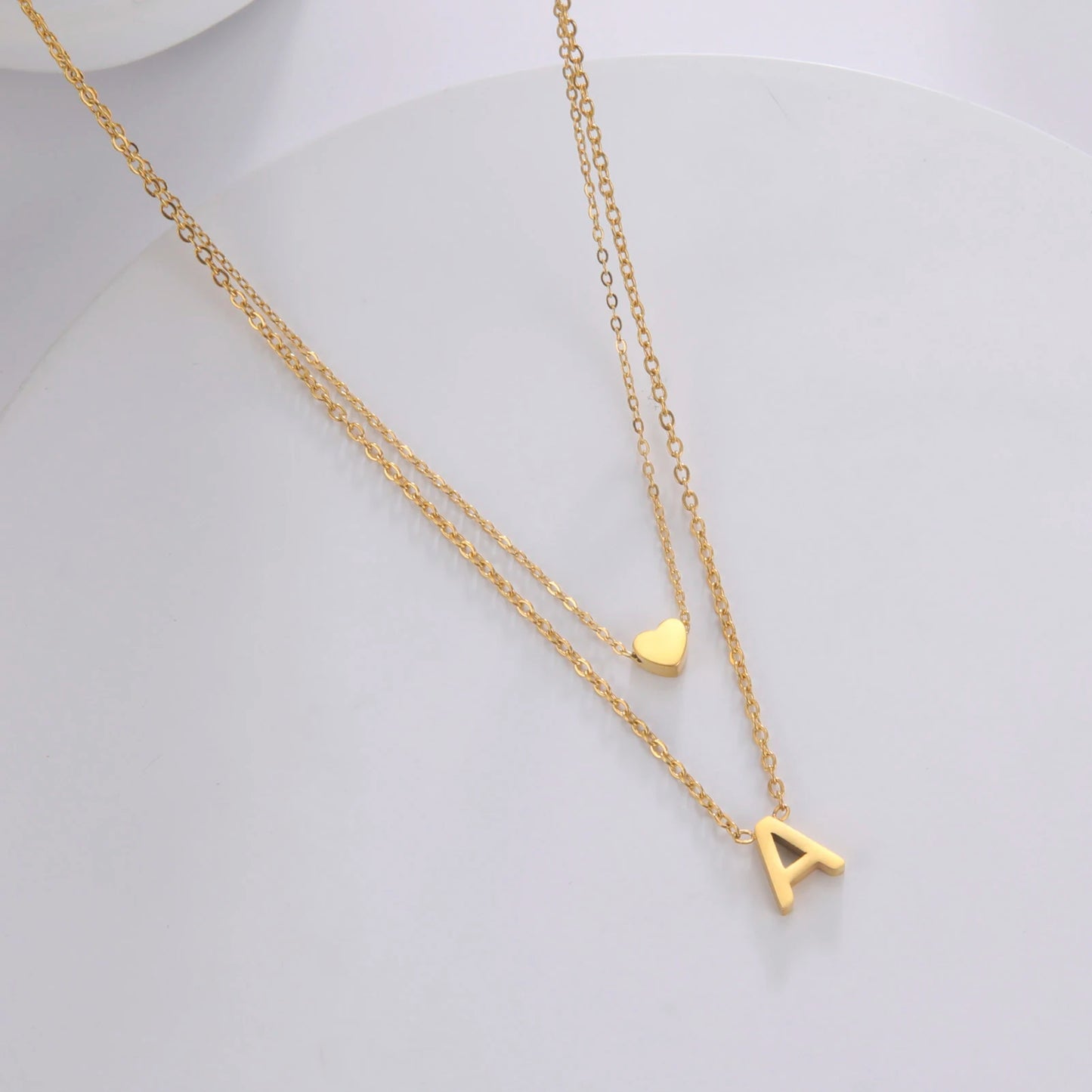 Amaxer Initial Letter Heart Pendant Double Layer Necklace For Women Girl A-Z Alphabet Stainless Steel Choker Collar Jewelry Gift