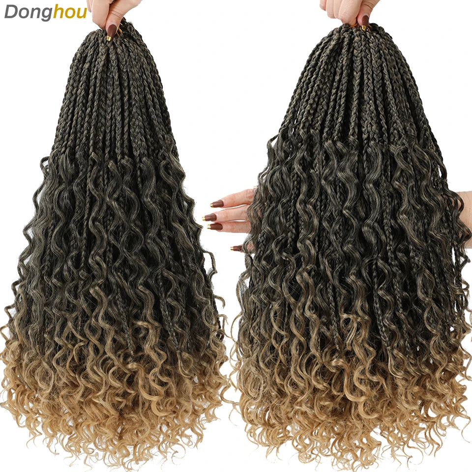 Long Boho Box Braids Crochet Hair 24 18 Inch Blonde Bug 33 4 30 27 Colors Synthetic Ombre Goddess Braids Crochet Hair For Women