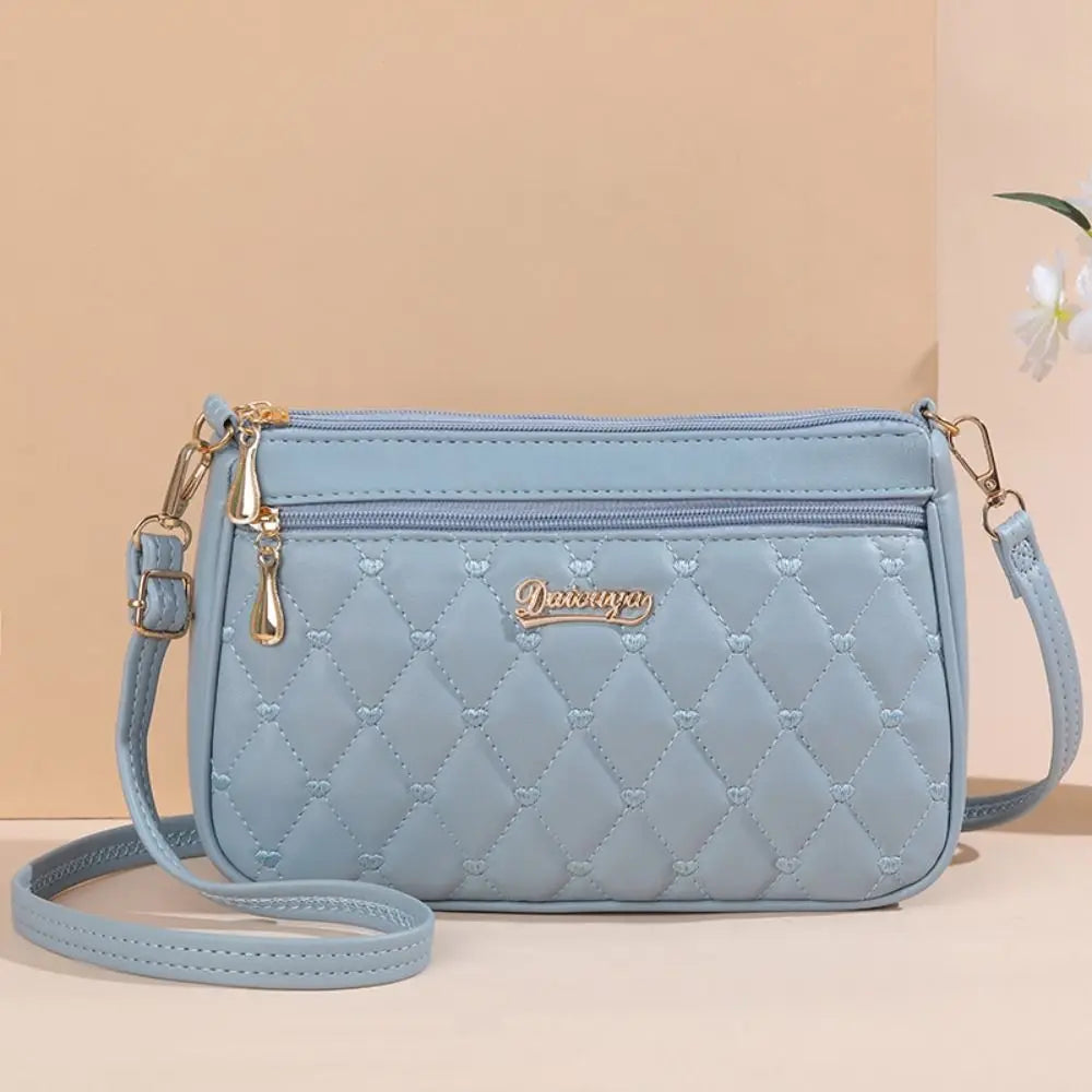 Fashion PU Leather Zipper New Fashion Shoulder Bag Crossbody Bags Women Embroidery Thread Small Purse and Handbags Ladies Bag